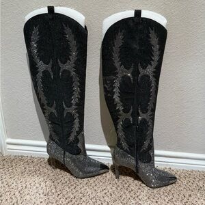 Gianni Bini Black Glitter Over the Knee Boots